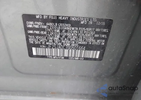 2016 Subaru Forester 2.5I Premium z USA, uszkodzony, nr VIN JF2SJADC7GG501664